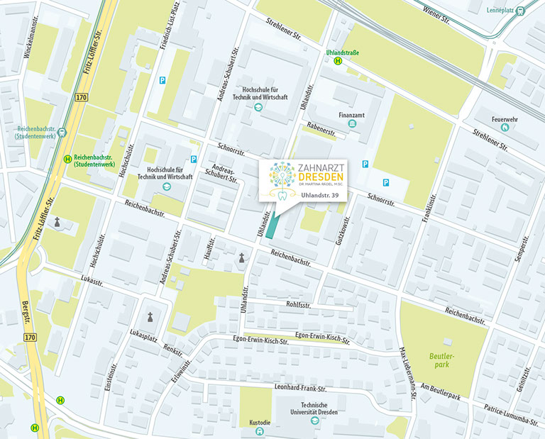 Lageplan Anfahrt Zahnarzt Dr. Martina Rädel Dresden